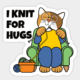 I Knit for Hugs Knitting Cat Sticker